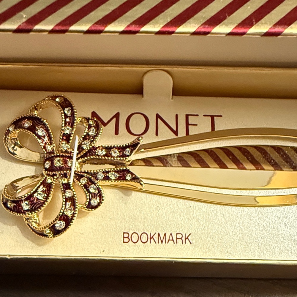 Monet Gold and Red Crystal Bow Bookmark